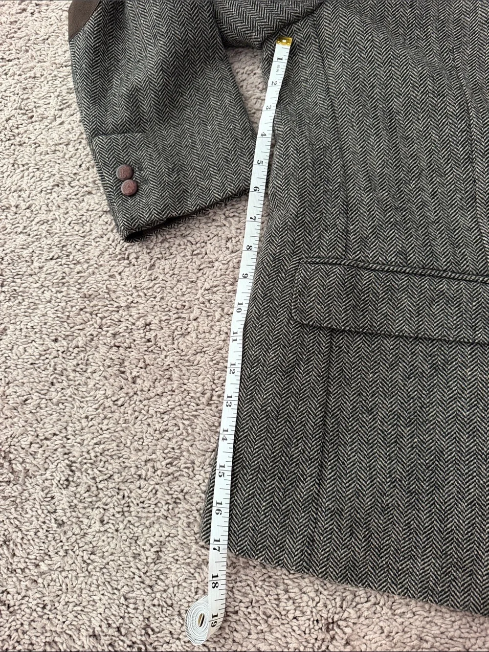 Zara Men's Gray Herringbone Sport Coat with Brown Elbow Patches
